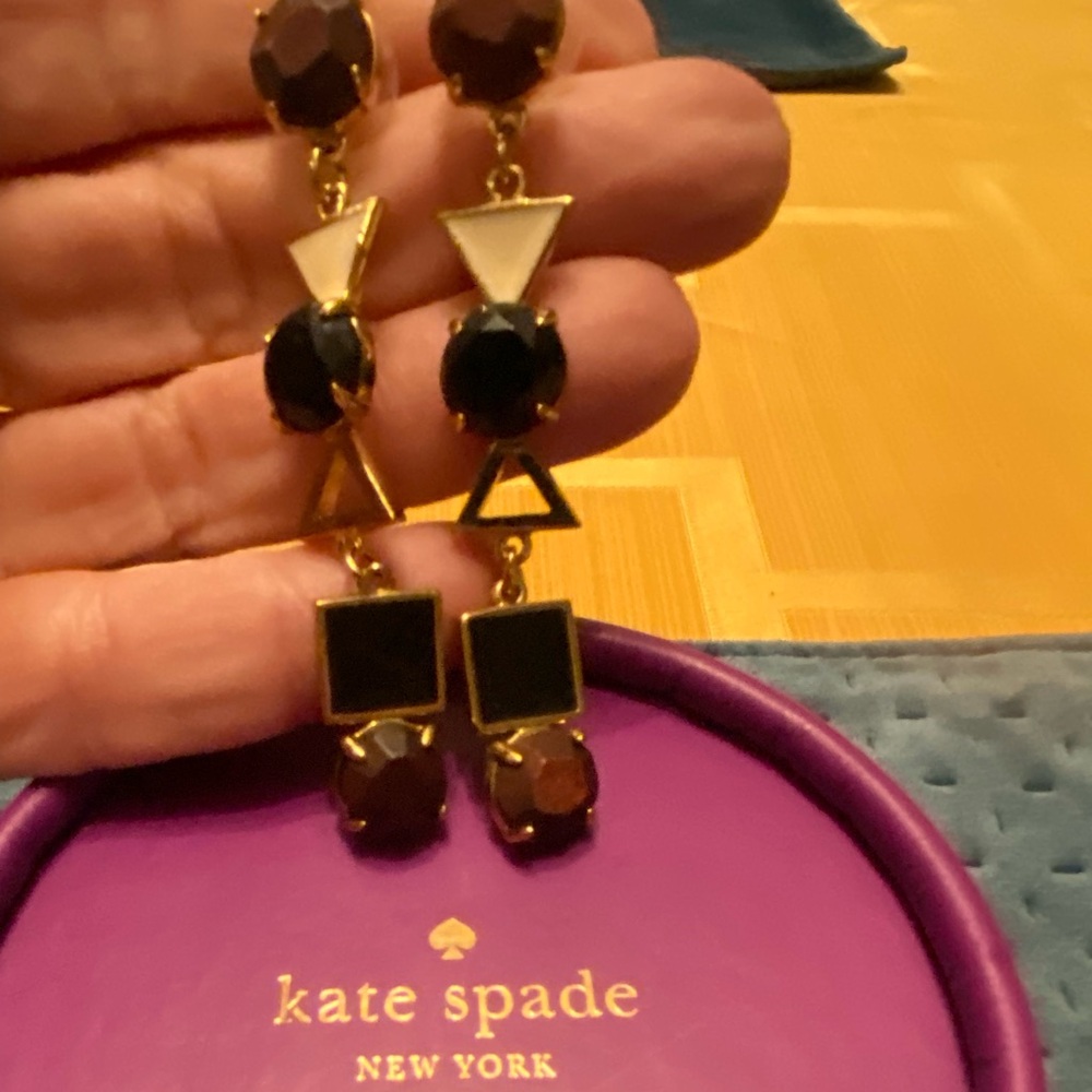 Kate Spade collector vintage Black and Gold Dangle Bow Earrings